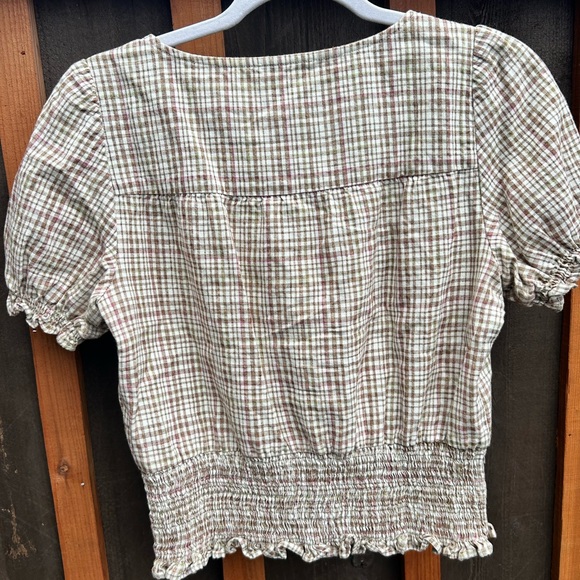 Sezane Short Sleeve Blouse - Brown and Cream - Picture 3 of 3